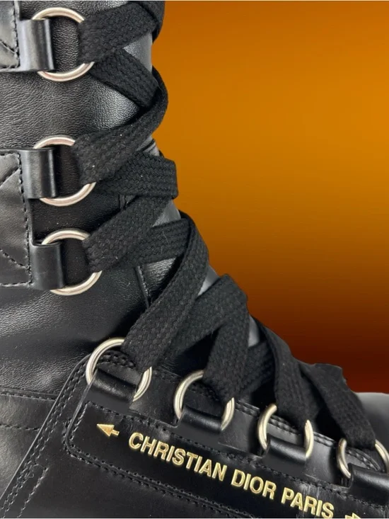 Christian Dior Black D-Fight Womens leather calf-high boots Size 37 from Italy - Picture 10 of 16